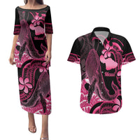 Aloha Hawaii Maui Couples Matching Puletasi and Hawaiian Shirt Valley Isle Humpback Whale Black