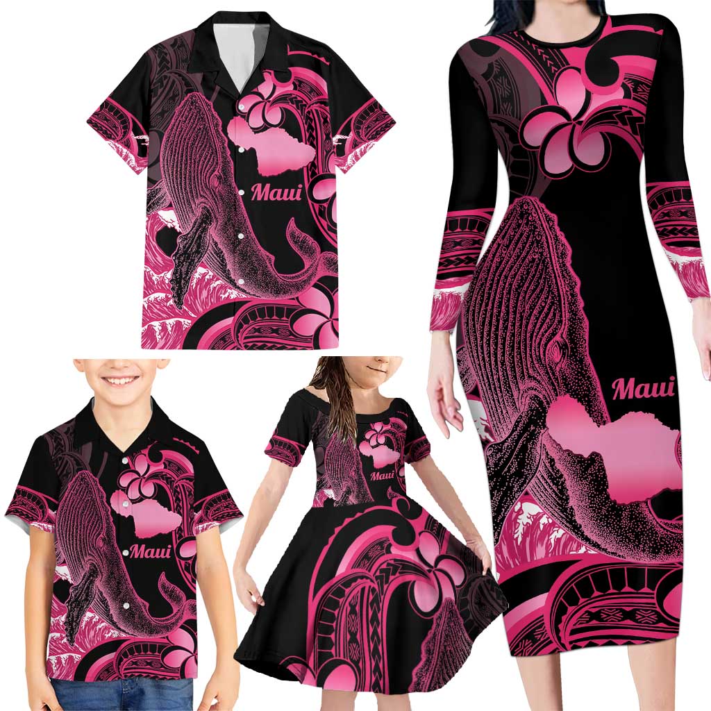 Aloha Hawaii Maui Family Matching Long Sleeve Bodycon Dress and Hawaiian Shirt Valley Isle Humpback Whale Black