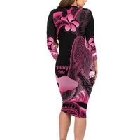 Aloha Hawaii Maui Family Matching Long Sleeve Bodycon Dress and Hawaiian Shirt Valley Isle Humpback Whale Black