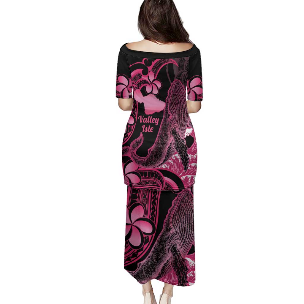 Aloha Hawaii Maui Family Matching Puletasi and Hawaiian Shirt Valley Isle Humpback Whale Black