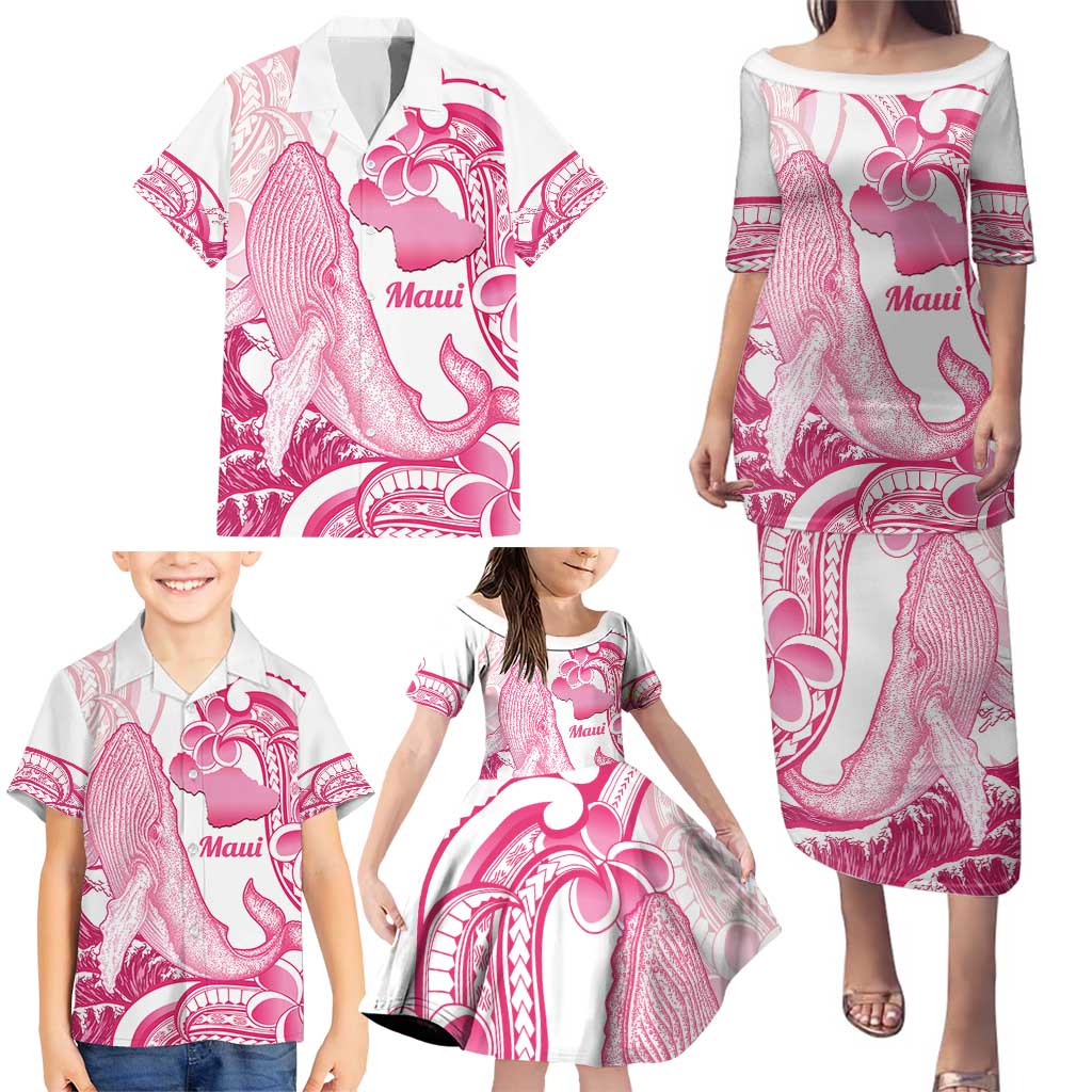 Aloha Hawaii Maui Family Matching Puletasi and Hawaiian Shirt Valley Isle Humpback Whale White