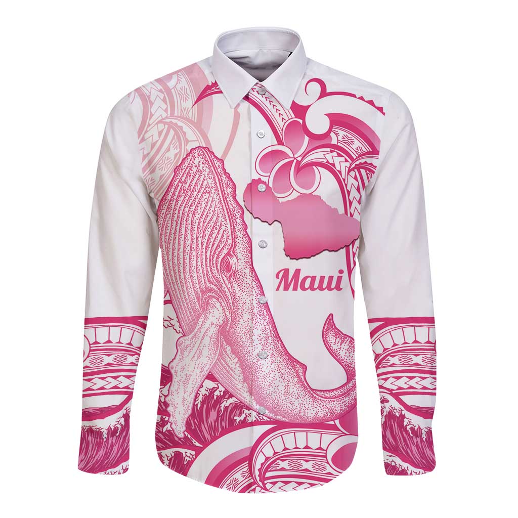 Aloha Hawaii Maui Long Sleeve Button Shirt Valley Isle Humpback Whale White