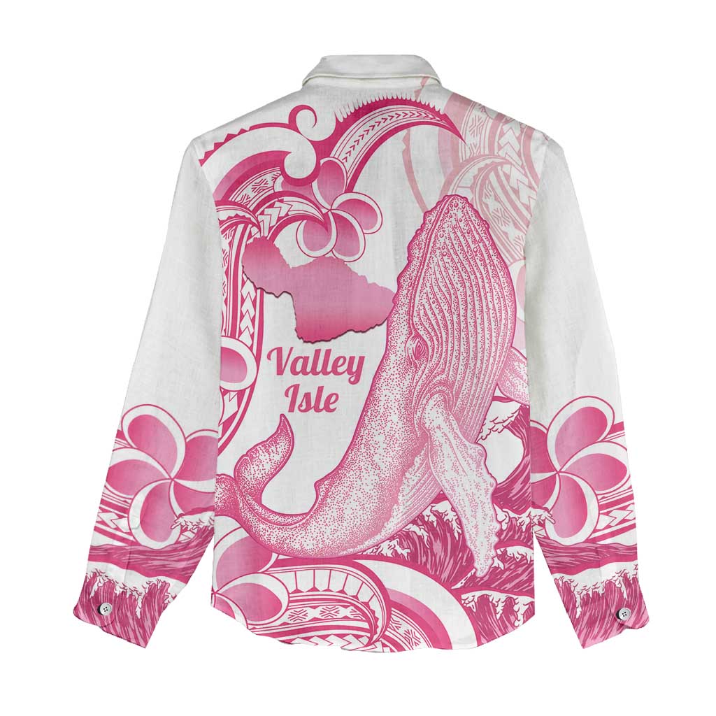 Aloha Hawaii Maui Women Casual Shirt Valley Isle Humpback Whale White