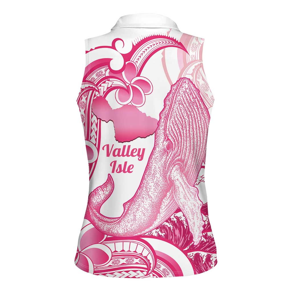 Aloha Hawaii Maui Women Sleeveless Polo Shirt Valley Isle Humpback Whale White