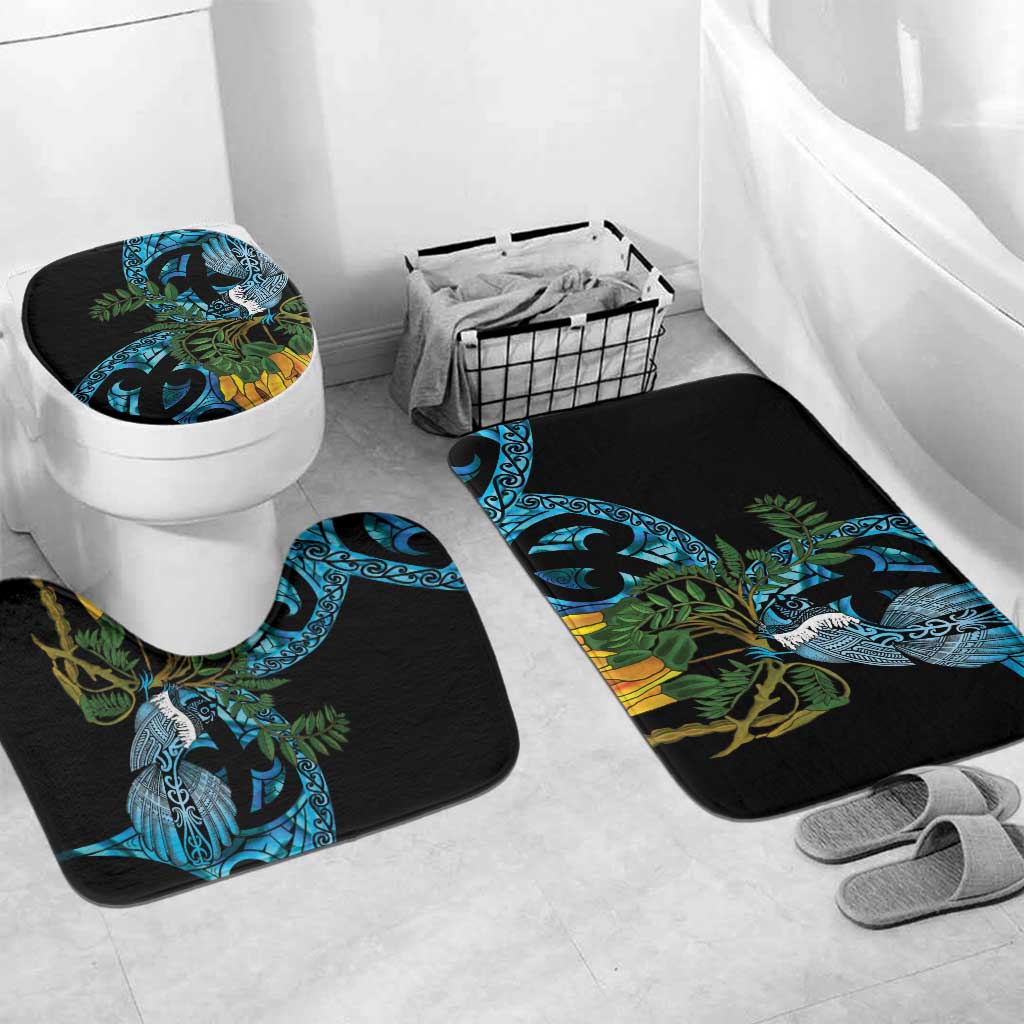 Turquoise New Zealand Kowhai And Piwakawaka Bathroom Set Maori Ngaru Paua Shell - Polynesian Pride