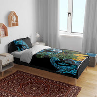 Turquoise New Zealand Kowhai And Piwakawaka Bedding Set Maori Ngaru Paua Shell