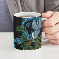 Turquoise New Zealand Kowhai And Piwakawaka Ceramic Mug Maori Ngaru Paua Shell - Polynesian Pride