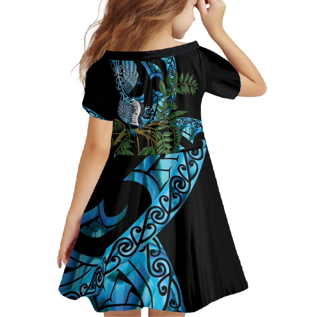 Turquoise New Zealand Kowhai And Piwakawaka Family Matching Long Sleeve Bodycon Dress and Hawaiian Shirt Maori Ngaru Paua Shell LT14 - Polynesian Pride