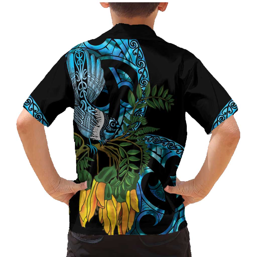 Turquoise New Zealand Kowhai And Piwakawaka Family Matching Mermaid Dress and Hawaiian Shirt Maori Ngaru Paua Shell LT14 - Polynesian Pride