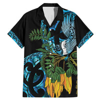 Turquoise New Zealand Kowhai And Piwakawaka Family Matching Mermaid Dress and Hawaiian Shirt Maori Ngaru Paua Shell LT14 Dad's Shirt - Short Sleeve Turquoise - Polynesian Pride