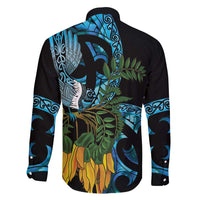 Turquoise New Zealand Kowhai And Piwakawaka Family Matching Off Shoulder Maxi Dress and Hawaiian Shirt Maori Ngaru Paua Shell