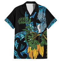Turquoise New Zealand Kowhai And Piwakawaka Hawaiian Shirt Maori Ngaru Paua Shell