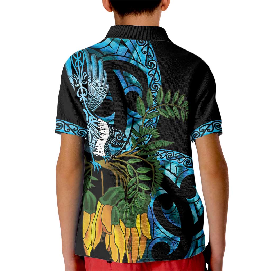 Turquoise New Zealand Kowhai And Piwakawaka Kid Polo Shirt Maori Ngaru Paua Shell