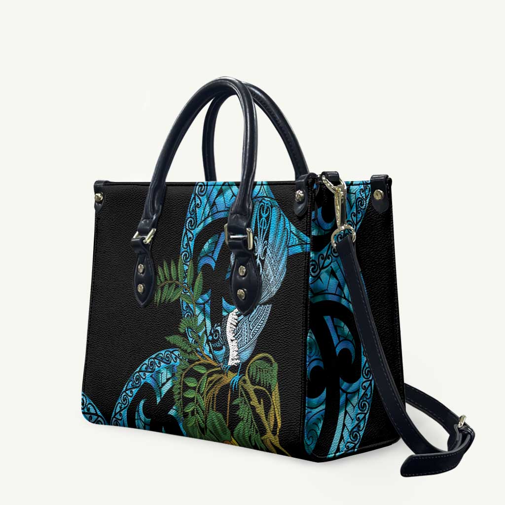 Turquoise New Zealand Kowhai And Piwakawaka Leather Bag Maori Ngaru Paua Shell - Polynesian Pride