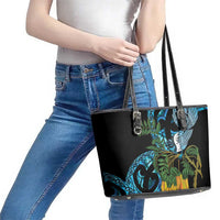 Turquoise New Zealand Kowhai And Piwakawaka Leather Tote Bag Maori Ngaru Paua Shell