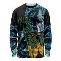 Turquoise New Zealand Kowhai And Piwakawaka Long Sleeve Shirt Maori Ngaru Paua Shell LT14 Unisex Turquoise - Polynesian Pride