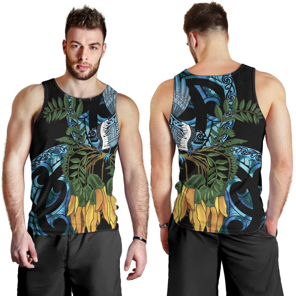 Turquoise New Zealand Kowhai And Piwakawaka Men Tank Top Maori Ngaru Paua Shell LT14 - Polynesian Pride