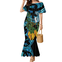 Turquoise New Zealand Kowhai And Piwakawaka Mermaid Dress Maori Ngaru Paua Shell LT14 Women Turquoise - Polynesian Pride