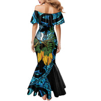 Turquoise New Zealand Kowhai And Piwakawaka Mermaid Dress Maori Ngaru Paua Shell LT14 - Polynesian Pride