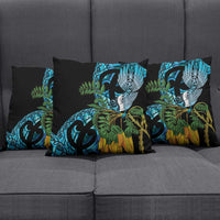 Turquoise New Zealand Kowhai And Piwakawaka Pillow Cover Maori Ngaru Paua Shell - Polynesian Pride