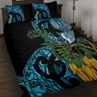 Turquoise New Zealand Kowhai And Piwakawaka Quilt Bed Set Maori Ngaru Paua Shell