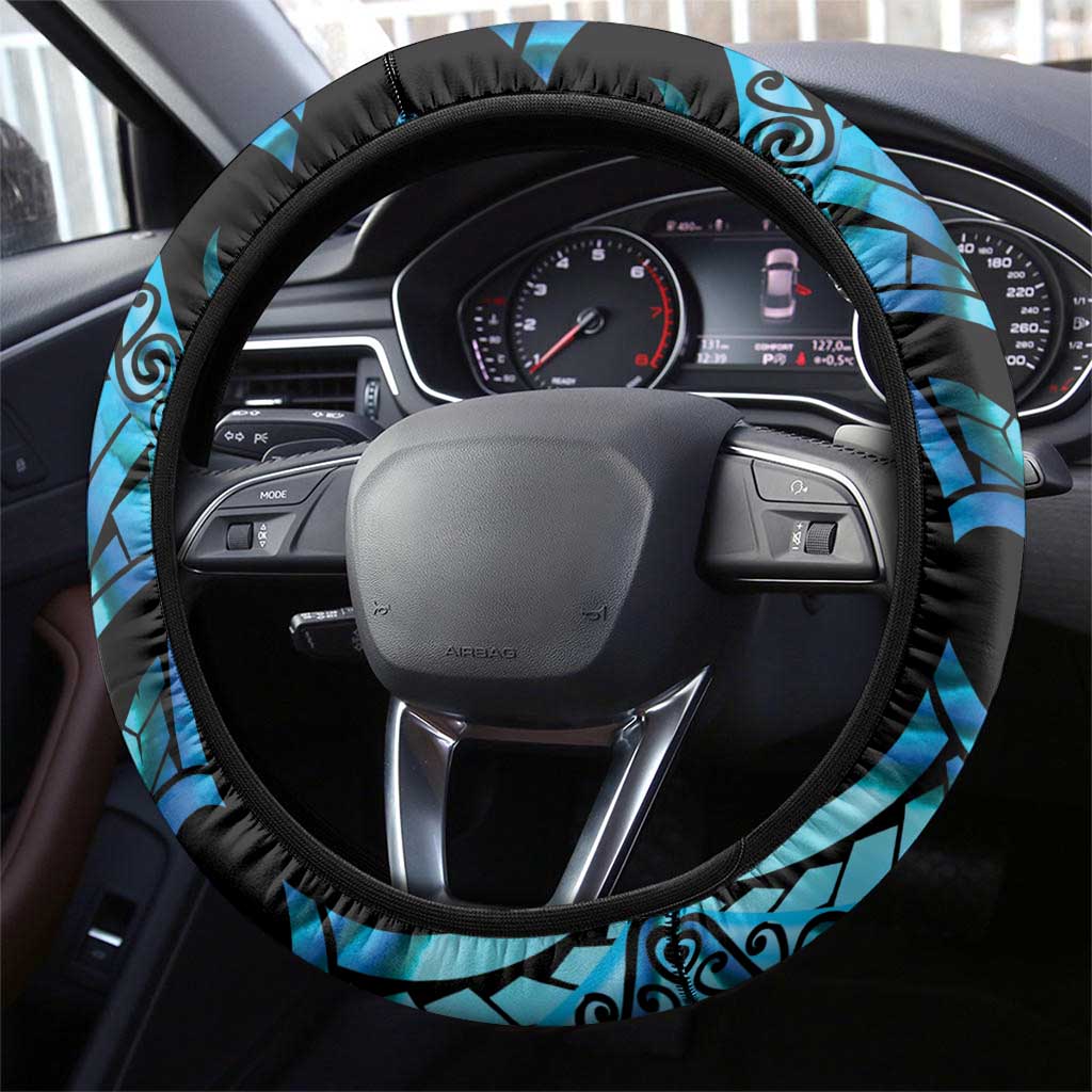 Turquoise New Zealand Kowhai And Piwakawaka Steering Wheel Cover Maori Ngaru Paua Shell