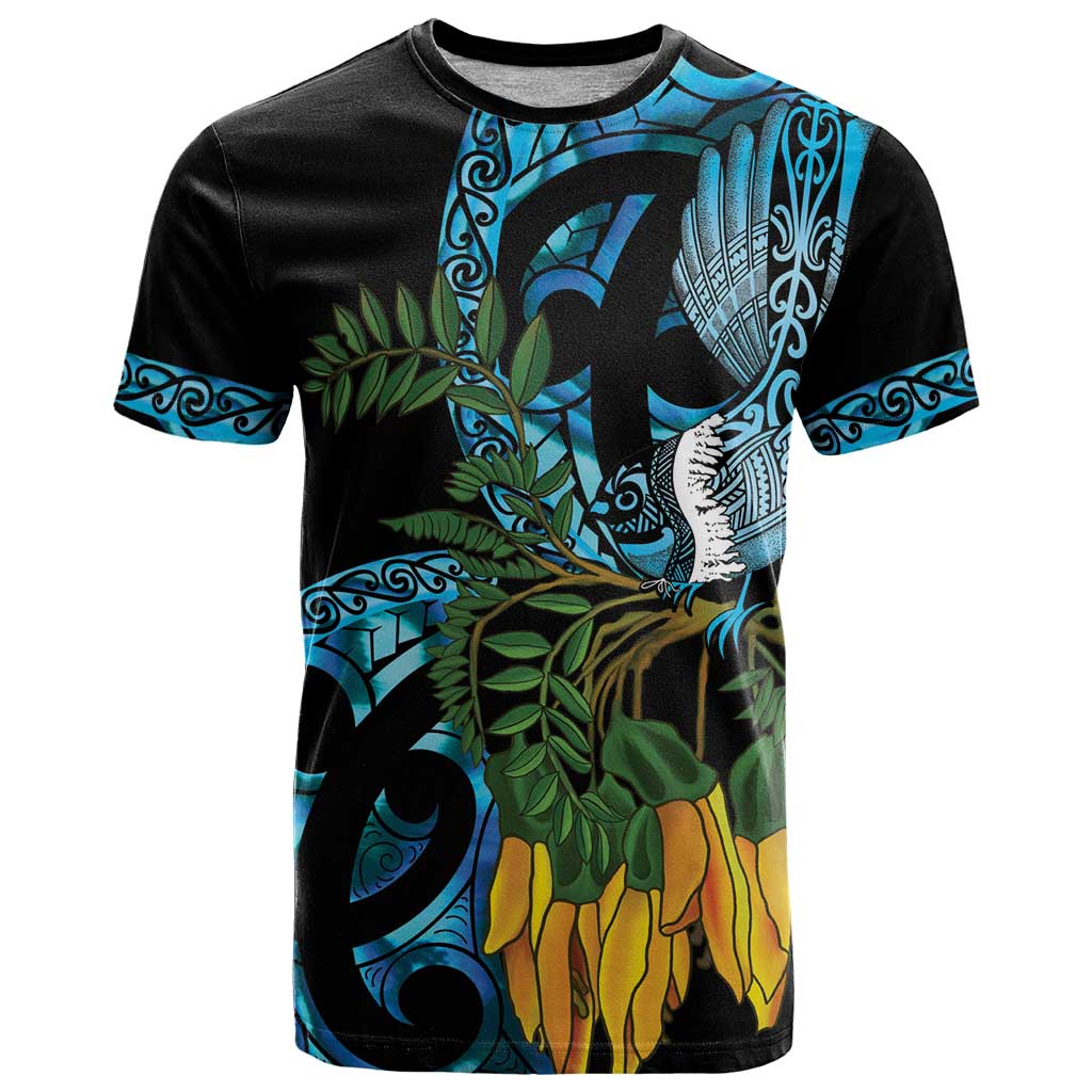 Turquoise New Zealand Kowhai And Piwakawaka T Shirt Maori Ngaru Paua Shell LT14 Turquoise - Polynesian Pride