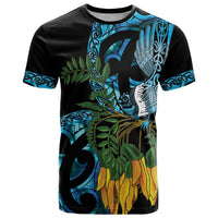 Turquoise New Zealand Kowhai And Piwakawaka T Shirt Maori Ngaru Paua Shell LT14 Turquoise - Polynesian Pride