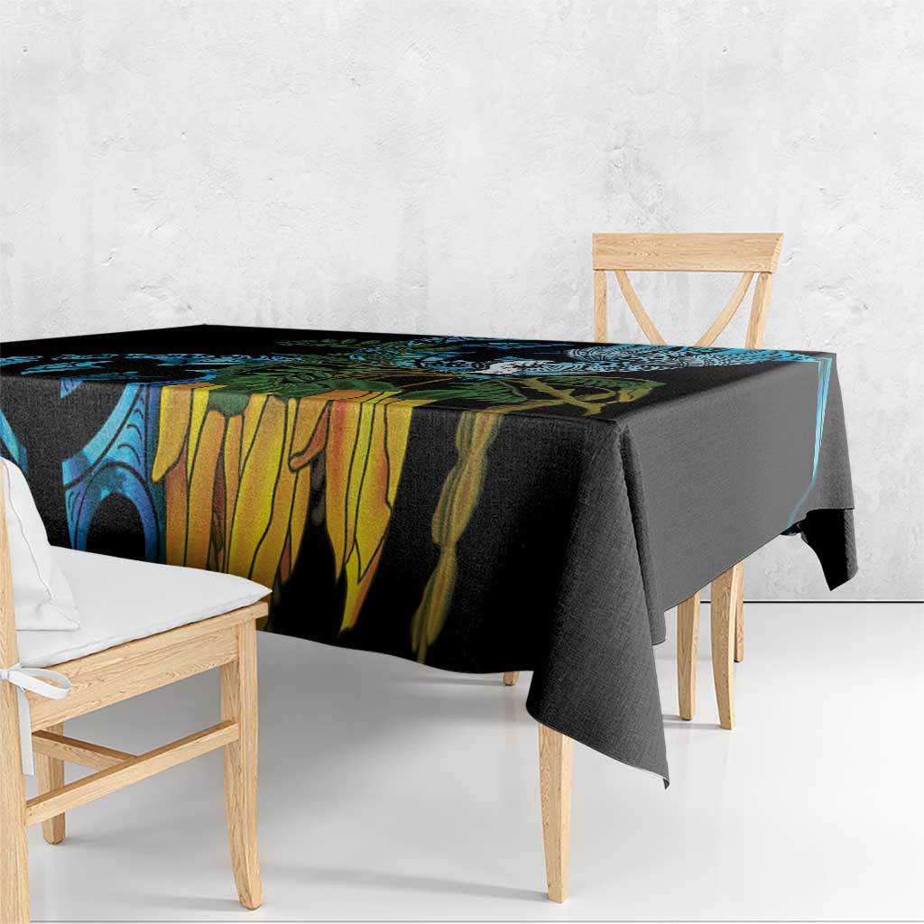 Turquoise New Zealand Kowhai And Piwakawaka Tablecloth Maori Ngaru Paua Shell