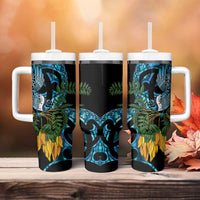 Turquoise New Zealand Kowhai And Piwakawaka Tumbler With Handle Maori Ngaru Paua Shell