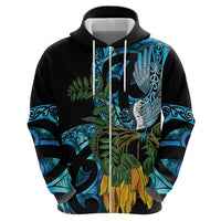 Turquoise New Zealand Kowhai And Piwakawaka Zip Hoodie Maori Ngaru Paua Shell LT14 - Polynesian Pride