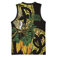 Yellow New Zealand Kowhai And Piwakawaka Basketball Jersey Maori Ngaru Paua Shell - Polynesian Pride