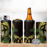 Yellow New Zealand Kowhai And Piwakawaka 4 in 1 Can Cooler Tumbler Maori Ngaru Paua Shell