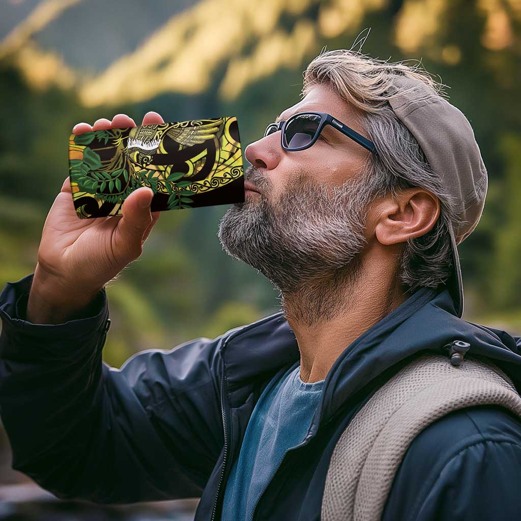 Yellow New Zealand Kowhai And Piwakawaka 4 in 1 Can Cooler Tumbler Maori Ngaru Paua Shell