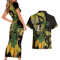 Yellow New Zealand Kowhai And Piwakawaka Couples Matching Short Sleeve Bodycon Dress and Hawaiian Shirt Maori Ngaru Paua Shell