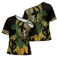 Yellow New Zealand Kowhai And Piwakawaka Cross Shoulder Shirt Maori Ngaru Paua Shell - Polynesian Pride