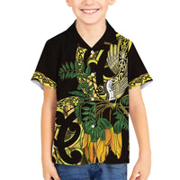 Yellow New Zealand Kowhai And Piwakawaka Family Matching Long Sleeve Bodycon Dress and Hawaiian Shirt Maori Ngaru Paua Shell LT14 Son's Shirt Yellow - Polynesian Pride