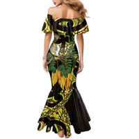 Yellow New Zealand Kowhai And Piwakawaka Family Matching Mermaid Dress and Hawaiian Shirt Maori Ngaru Paua Shell LT14 - Polynesian Pride