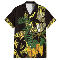 Yellow New Zealand Kowhai And Piwakawaka Family Matching Puletasi and Hawaiian Shirt Maori Ngaru Paua Shell LT14 Dad's Shirt - Short Sleeve Yellow - Polynesian Pride