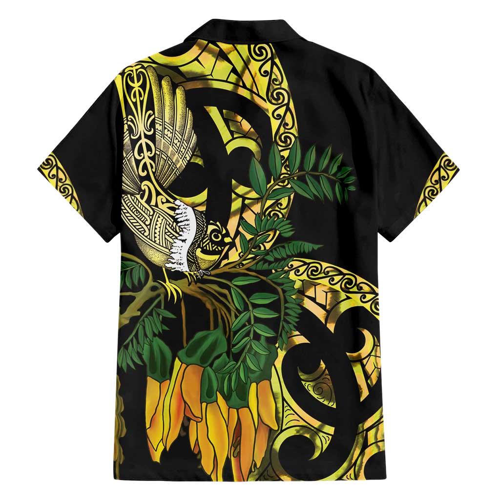 Yellow New Zealand Kowhai And Piwakawaka Family Matching Short Sleeve Bodycon Dress and Hawaiian Shirt Maori Ngaru Paua Shell LT14 - Polynesian Pride