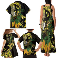 Yellow New Zealand Kowhai And Piwakawaka Family Matching Tank Maxi Dress and Hawaiian Shirt Maori Ngaru Paua Shell
