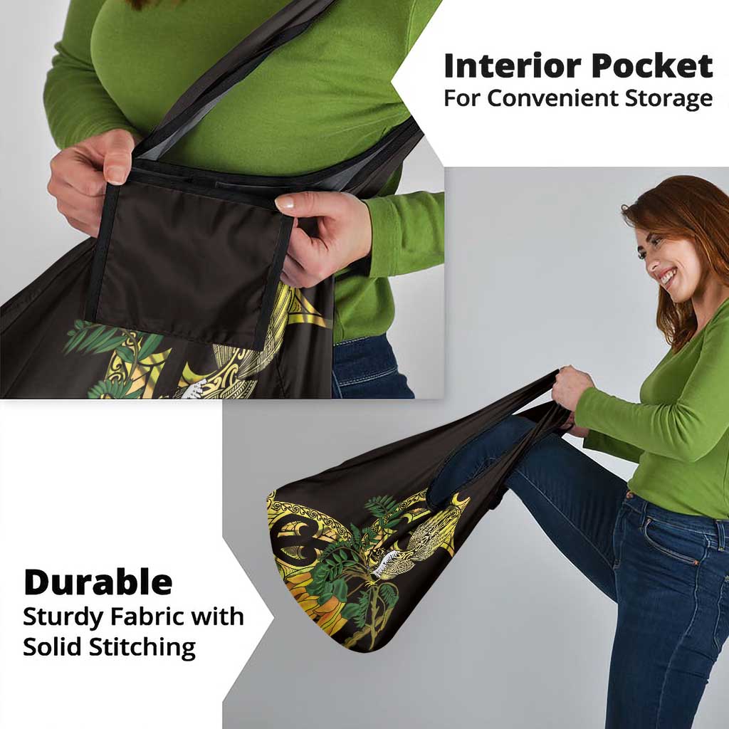 Yellow New Zealand Kowhai And Piwakawaka Grocery Bag Maori Ngaru Paua Shell