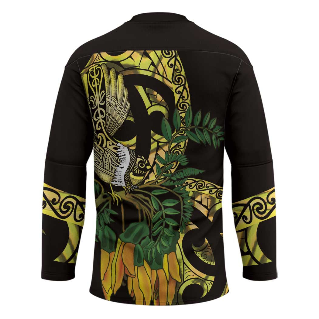 Yellow New Zealand Kowhai And Piwakawaka Hockey Jersey Maori Ngaru Paua Shell - Polynesian Pride