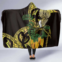Yellow New Zealand Kowhai And Piwakawaka Hooded Blanket Maori Ngaru Paua Shell