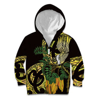 Yellow New Zealand Kowhai And Piwakawaka Kid Hoodie Maori Ngaru Paua Shell