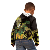 Yellow New Zealand Kowhai And Piwakawaka Kid Hoodie Maori Ngaru Paua Shell