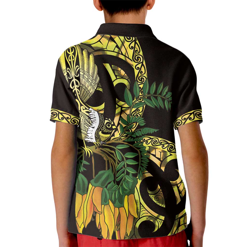 Yellow New Zealand Kowhai And Piwakawaka Kid Polo Shirt Maori Ngaru Paua Shell