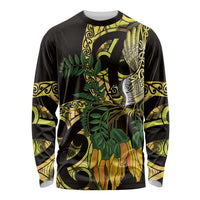 Yellow New Zealand Kowhai And Piwakawaka Long Sleeve Shirt Maori Ngaru Paua Shell LT14 Unisex Yellow - Polynesian Pride