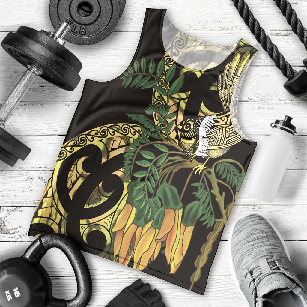 Yellow New Zealand Kowhai And Piwakawaka Men Tank Top Maori Ngaru Paua Shell LT14 - Polynesian Pride