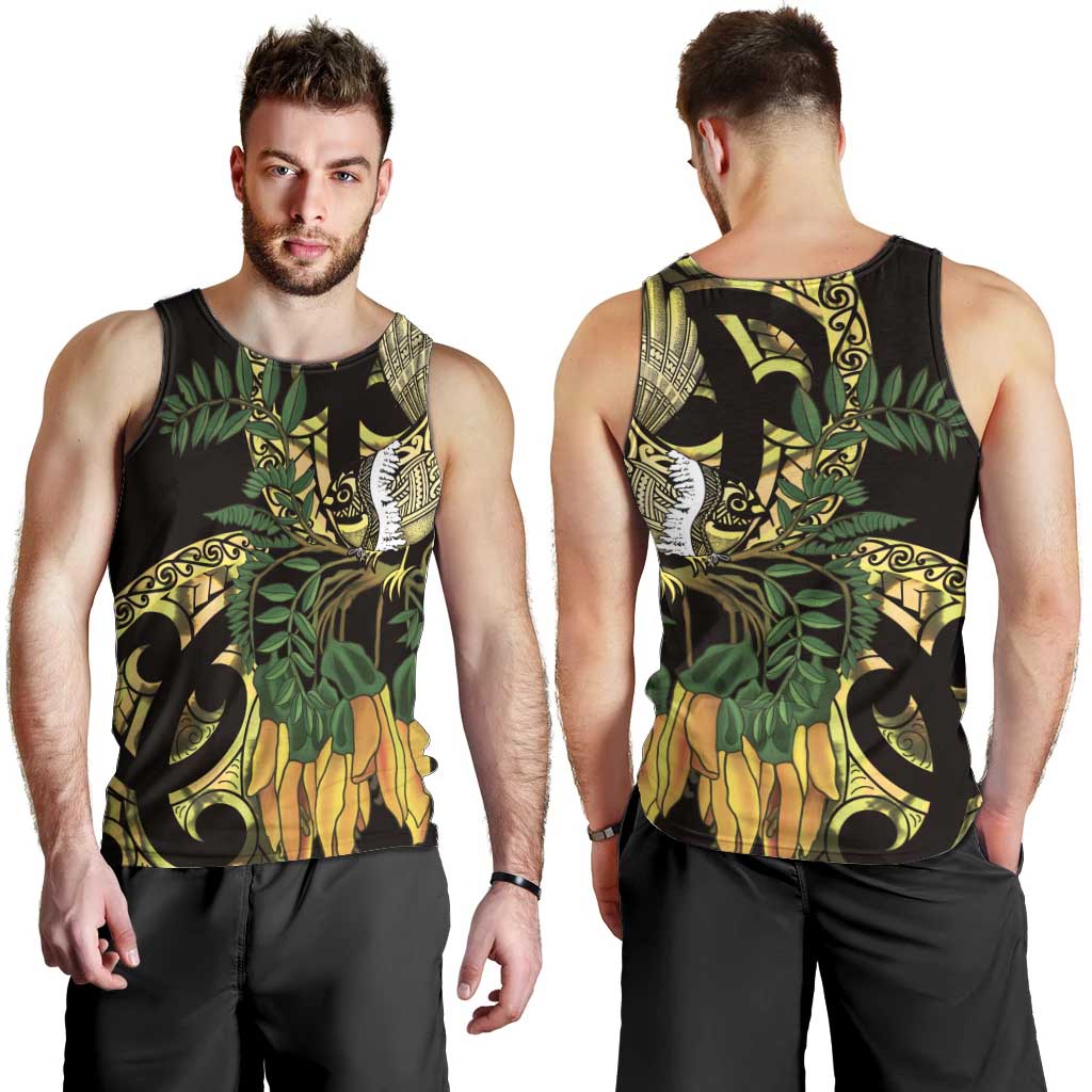Yellow New Zealand Kowhai And Piwakawaka Men Tank Top Maori Ngaru Paua Shell LT14 - Polynesian Pride